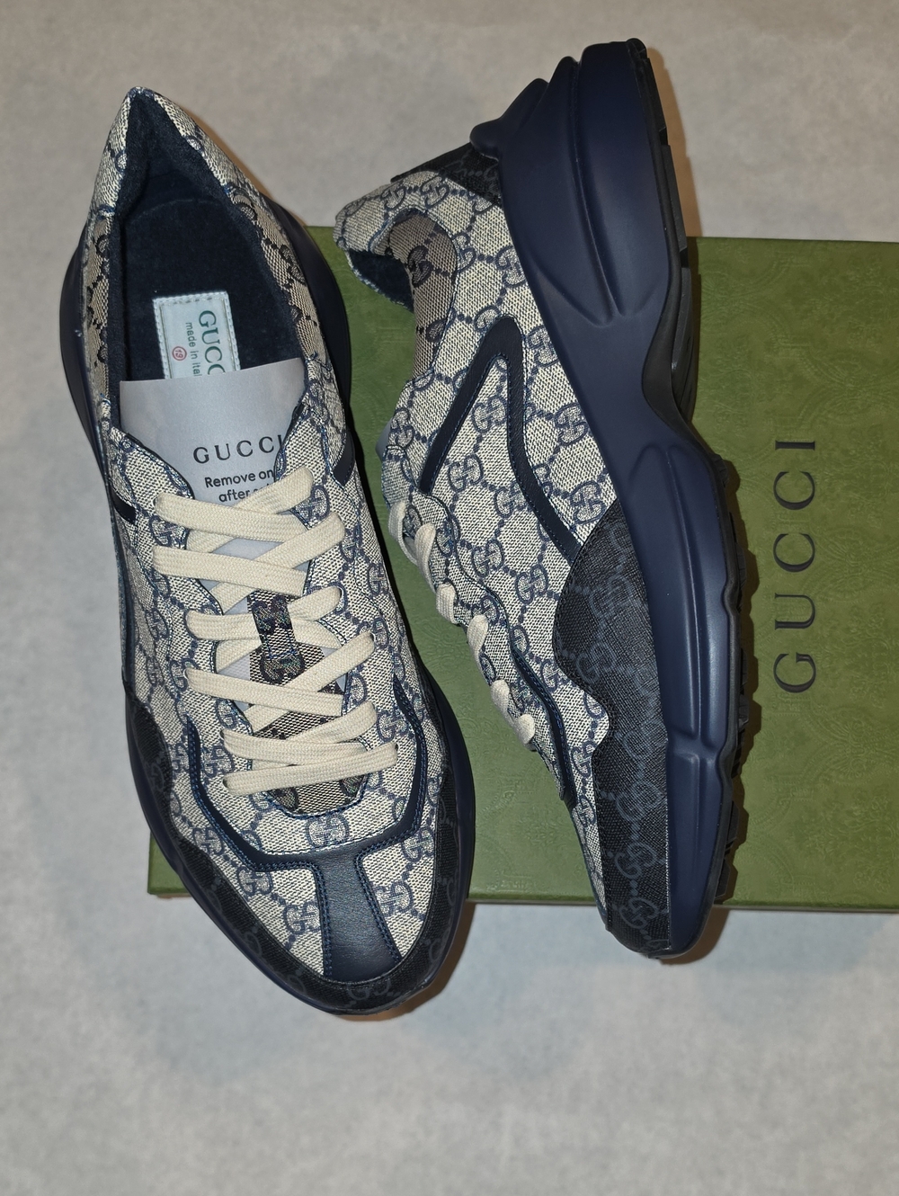 Gucci Men's Navy and Cream GG Monogram Low-Top Sneakers